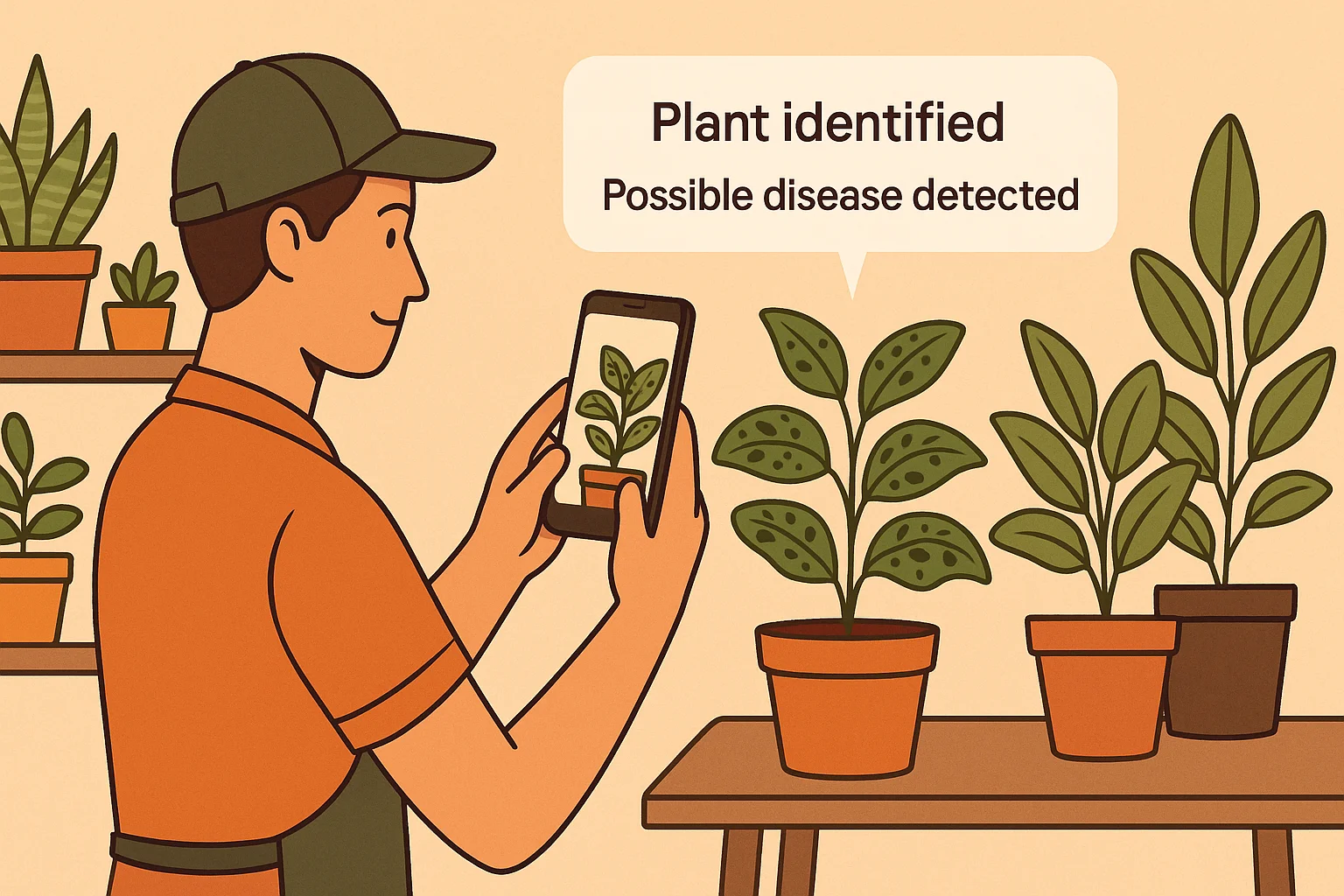 a man taking pictures of plants on his phone for a plant disease identification